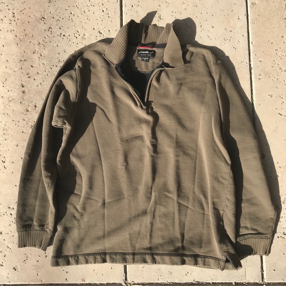 Eddie Bauer khaki green pullover, L, ‘Tall’